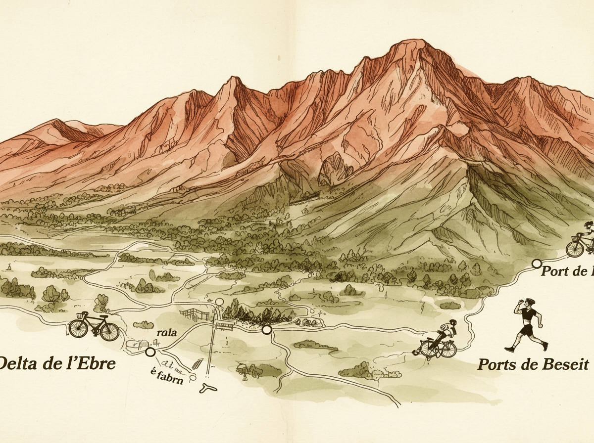 Illustrated panorama from Delta de l'Ebre to Ports de Beseit