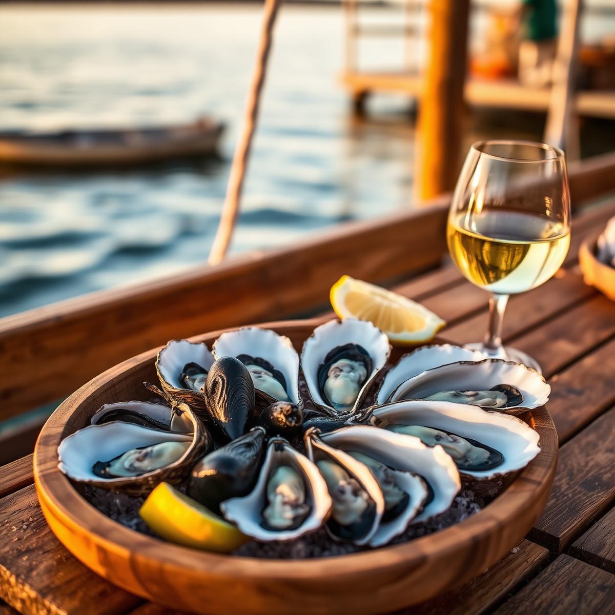 Fresh oysters and mussels at Musclarium floating bar