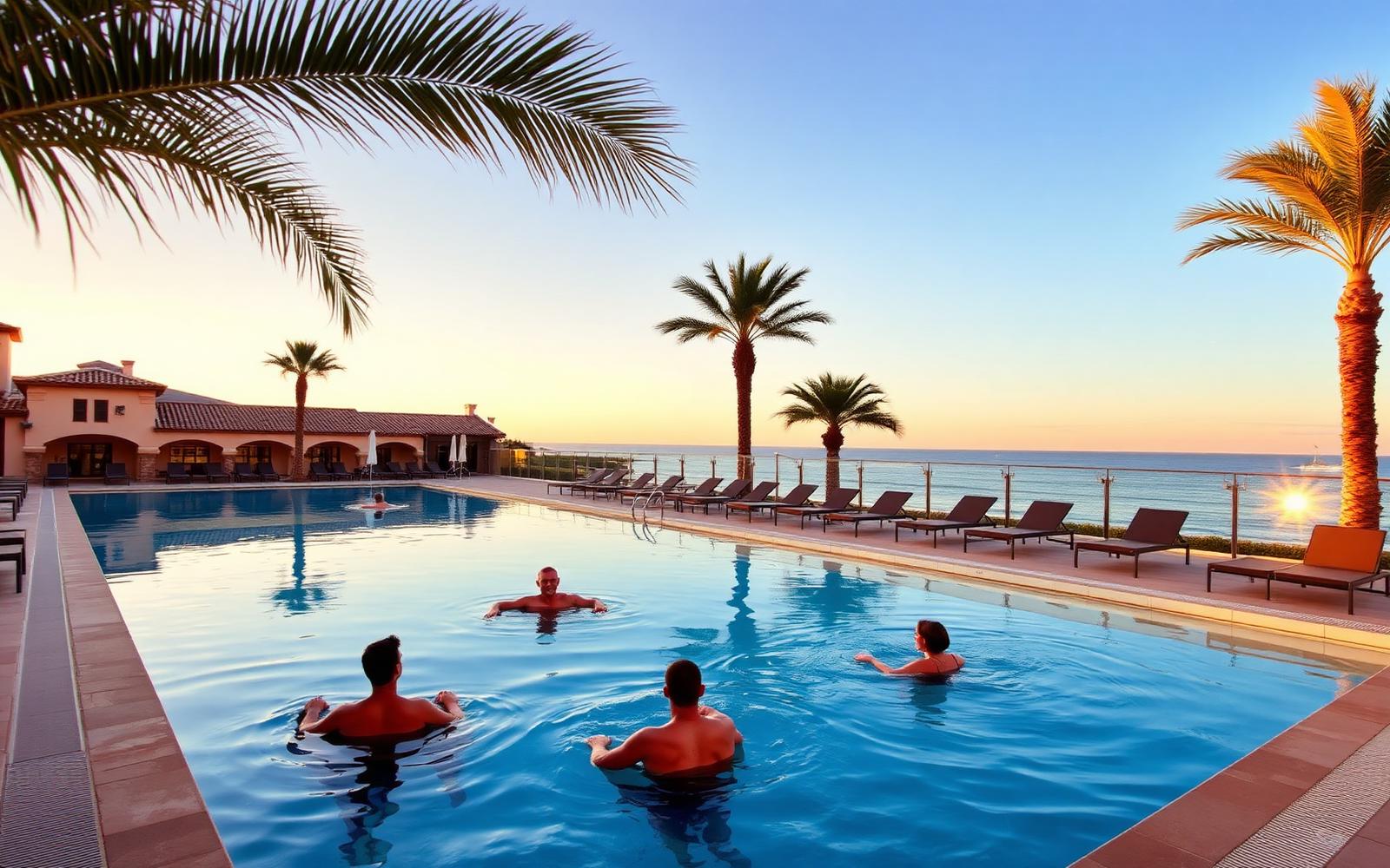 Mediterranean recovery pool at sunset